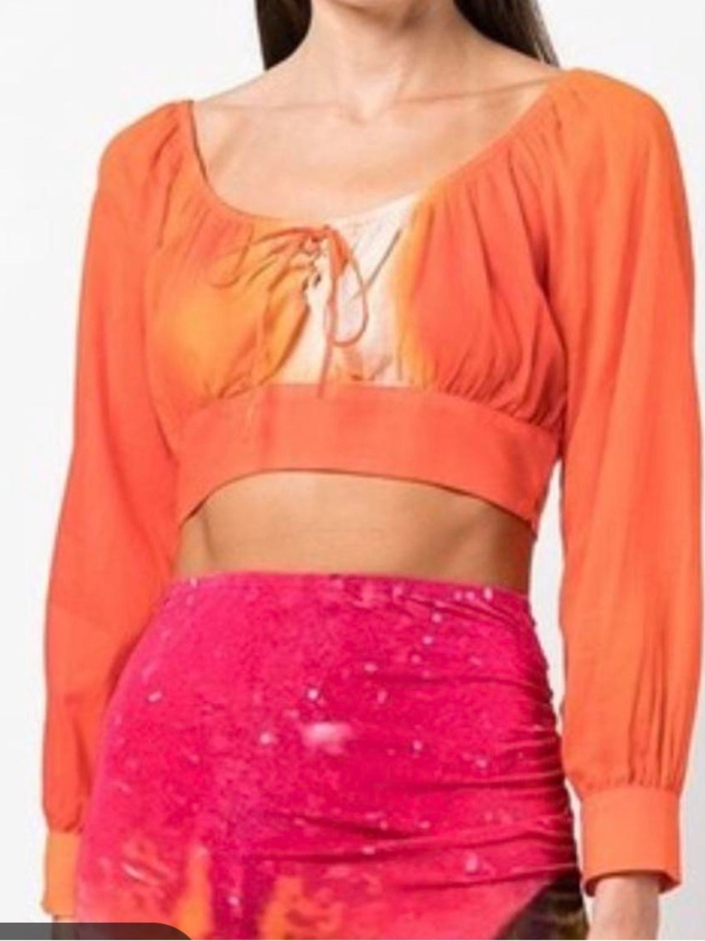 Paloma Wool Orange Off-Shoulder Crop Top with Tie Front large